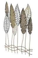 Pannello e Legno Foglie 75x2,5x87 cm in Ferro e MDF Oro e Argento-3