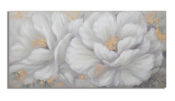prezzo Peinture sur Toile Fleur Blanche/Or 140x3,7x70 cm en Bois de Pin et Toile Multicolore