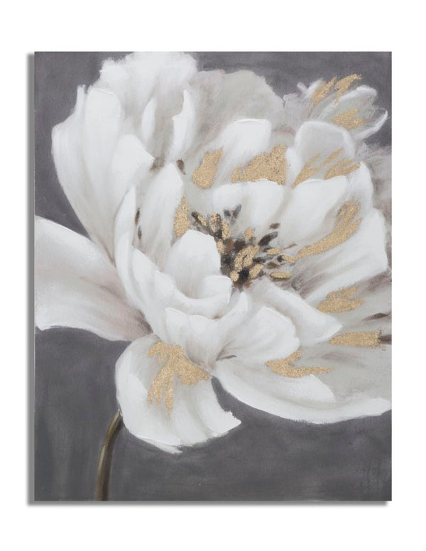 Peinture sur Toile Fleur Blanche/Or 80x3,7x100 cm en Bois de Pin et Toile Multicolore prezzo