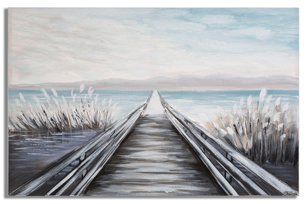 Peint sur Toile Ponton 120x3,8x80 cm en Bois de Pin et Toile Multicolore prezzo