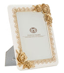 Cornice Rose Twat 21x2x26 cm in Poliresina e Vetro Crema e Oro-1