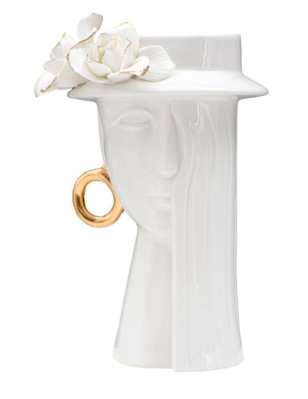 Vase Femme Elégante 15x13,3x23,5 cm Porcelaine Blanche et Or sconto