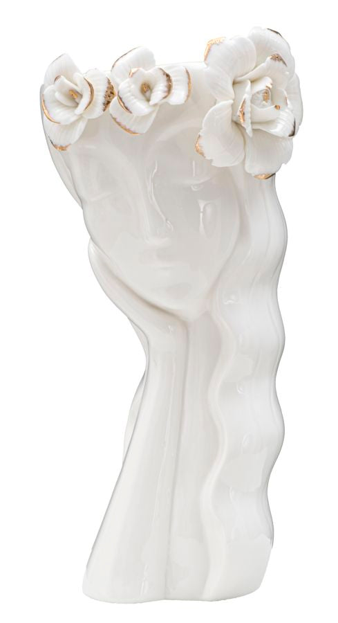 Vase Femme Mignonne 14,8x13x29 cm Porcelaine Blanche et Or sconto