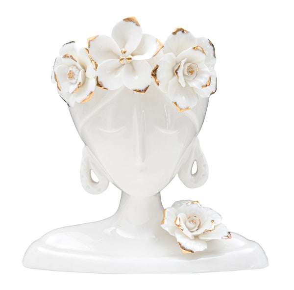 Femme Jeune Vase 21,7x14x21 cm Porcelaine Blanche et Or prezzo