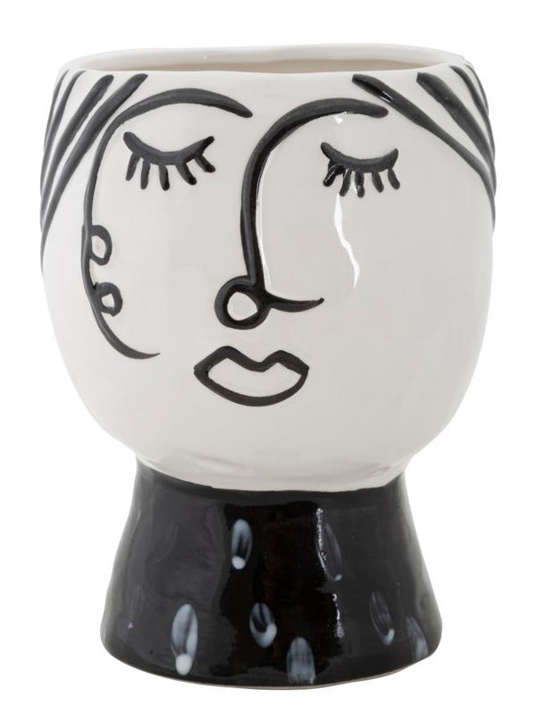 sconto Vase Pot Face Ø14x18,2 cm en Porcelaine Noire et Blanche