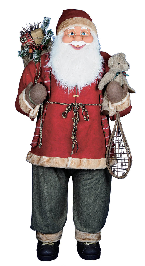 Marionnette Père Noël H180 cm avec cadeaux, ours et raquettes rouges et grises online