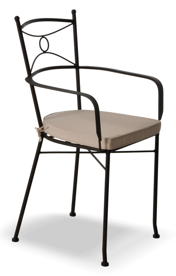 online Chaise de jardin en fer noir avec accoudoirs et coussin Taddei Asco