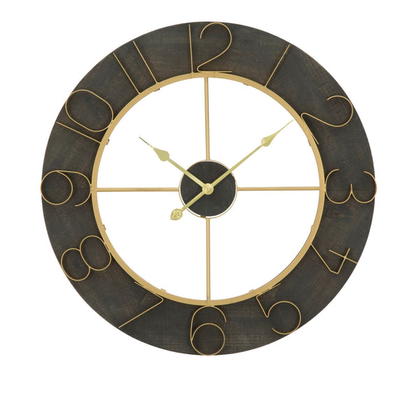 Horloge Murale Dark Glam Ø70x5 cm en Fer et MDF Noir et Or sconto