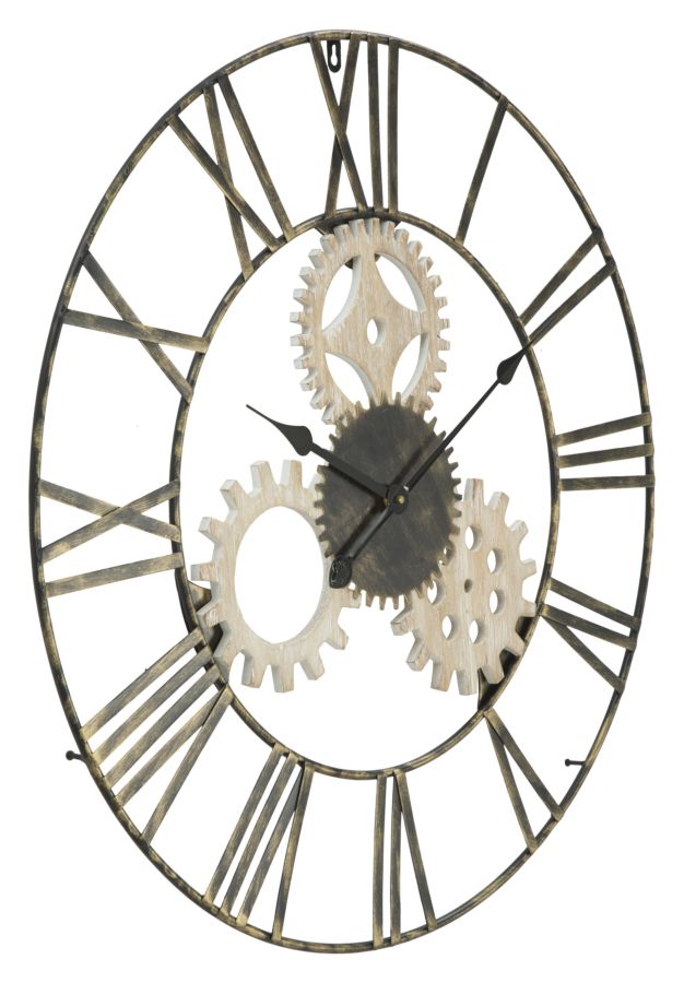 Orologio da Muro Ingranaggi Ø70x4,5 cm in Ferro e MDF Nero-2