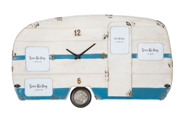 Horloge Murale Caravane 79x3,50x46,50 cm en Fer Blanc et Bleu acquista