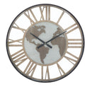 Orologio da Muro World Class Ø60x6 cm MDF e in Ferro Marrone-1