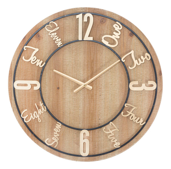 Horloge Murale Bois Ø60x5 cm MDF et Fer Doré et Noir online