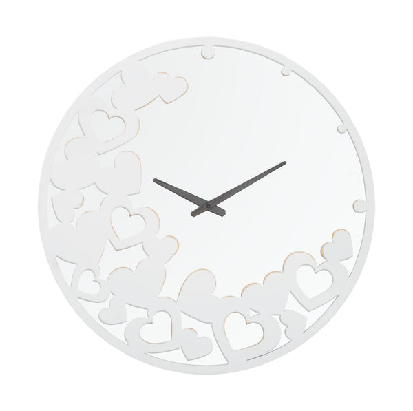 sconto Horloge Coeur Blanche Ø55x4 cm en Fer MDF et Miroir Blanc