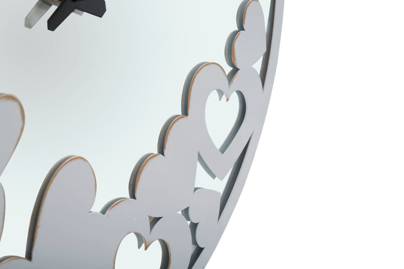 Orologio Bianco Heart Ø55x4 cm in Ferro MDF e Specchio Bianco-3