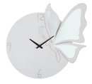 Orologio Glam Farfalla Bianco 66x4,5x64 cm in Ferro MDF e Specchio Bianco-1