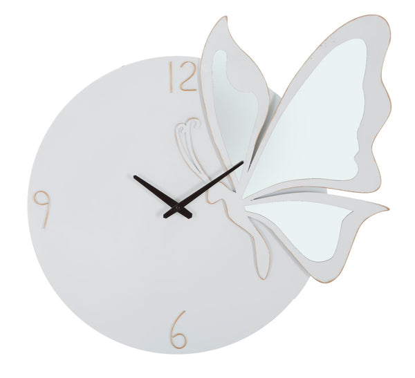 acquista Horloge Glam Papillon Blanc 66x4,5x64 cm en Fer MDF et Miroir Blanc