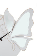 Orologio Glam Farfalla Bianco 66x4,5x64 cm in Ferro MDF e Specchio Bianco-2