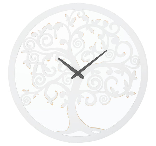 online Horloge Murale White Tree Ø55x4,5 cm en Fer MDF et Miroir Blanc