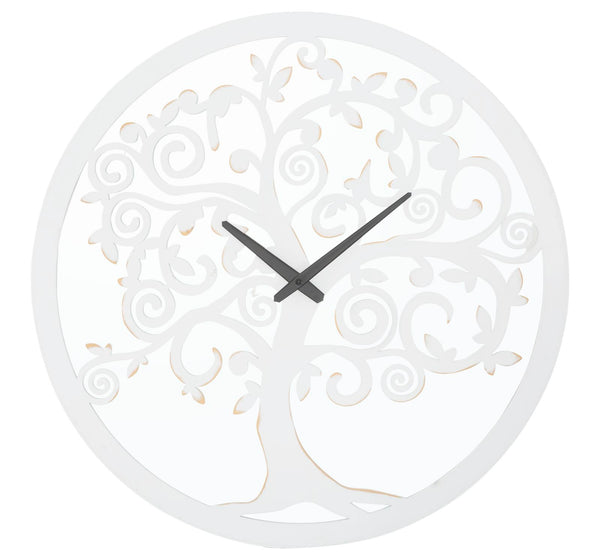 sconto Horloge Murale White Tree Ø55x4,5 cm en Fer MDF et Miroir Blanc