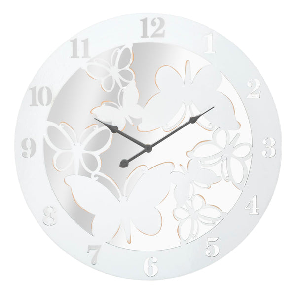 sconto Horloge Murale Papillon Blanche Ø55x4,5 cm en MDF Fer et Miroir Blanc