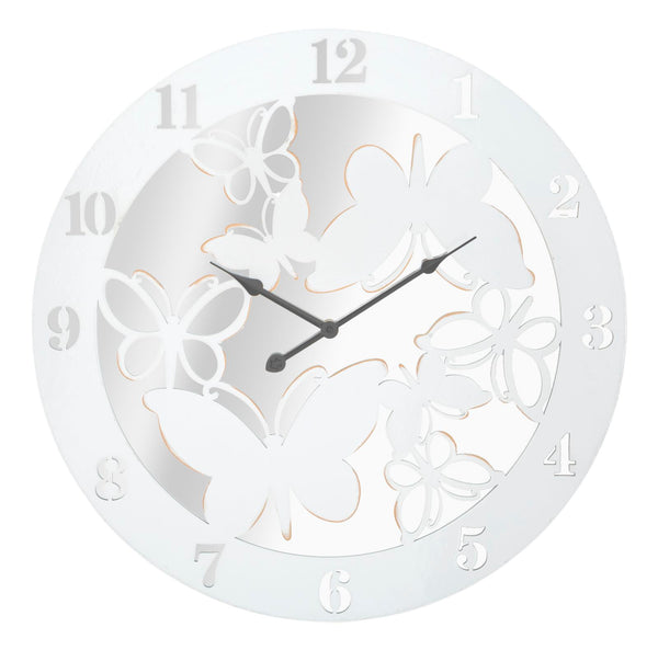 Horloge Murale Papillon Blanche Ø55x4,5 cm en MDF Fer et Miroir Blanc prezzo