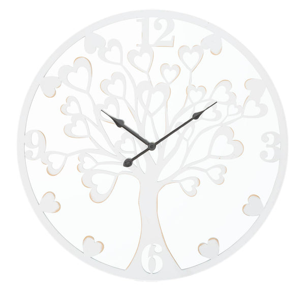 sconto Horloge Murale Coeur/Arbre Ø55x4,5 cm en Fer MDF et Miroir Blanc