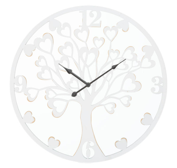 prezzo Horloge Murale Coeur/Arbre Ø55x4,5 cm en Fer MDF et Miroir Blanc