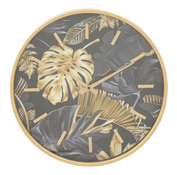Horloge Murale Palm Ø40x6 cm en Fer MDF et Verre Doré et Noir online