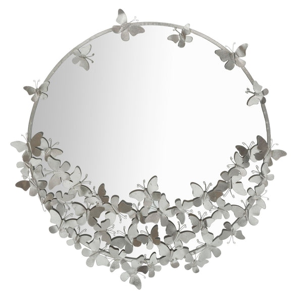 sconto Miroir rond papillons argentés Ø91x3x94 cm en fer argenté