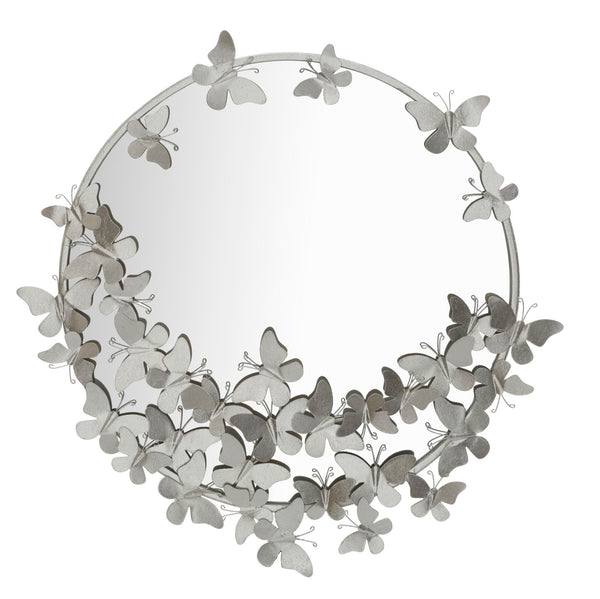 online Miroir rond papillons argentés Ø74x4x75 cm en fer argenté