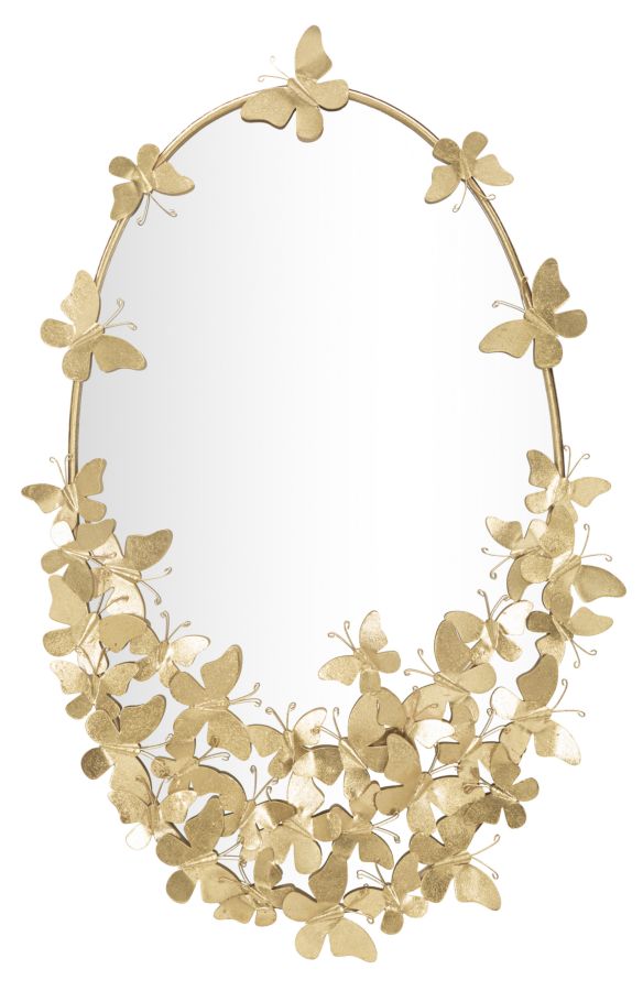 online Glam Miroir Papillon Ovale 59x3x89.5 Miroir Taille 46x78 cm en Fer Doré
