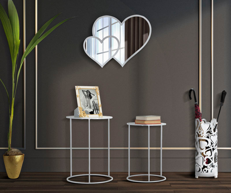 Specchio Glam Bianco Double Heart 65x2x50 Misura Interna 60x45 cm in Ferro e MDF Bianco-5