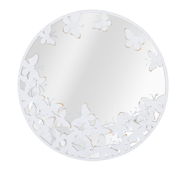 prezzo Miroir Rond Papillon Blanc 62,5x2,3 cm en Fer Miroir et MDF Blanc et Or