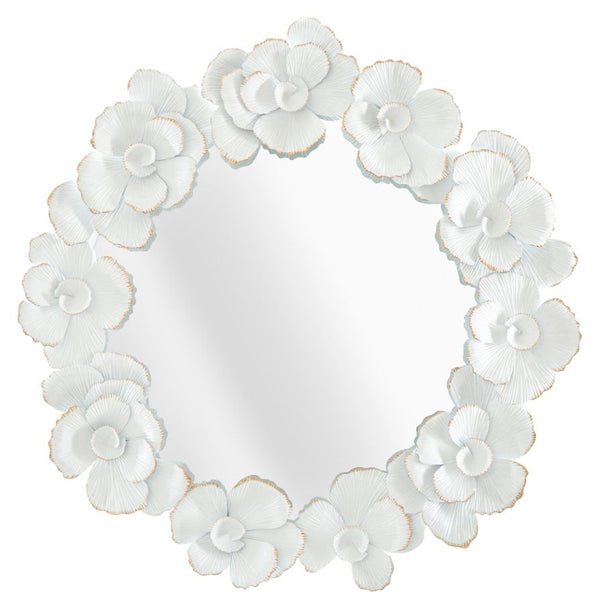 prezzo Miroir Fleur Blanche 82x2,6x85,5 cm en Miroir de Fer et MDF Blanc et Or