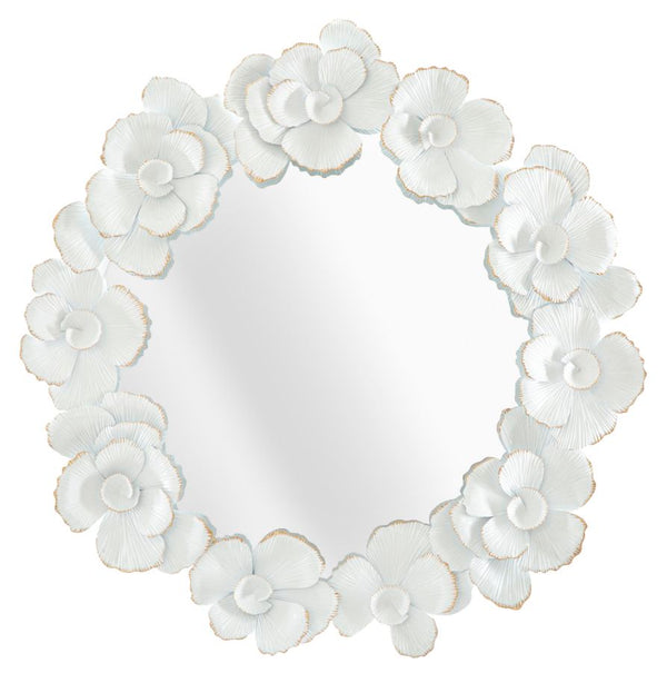 Miroir Fleur Blanche 82x2,6x85,5 cm en Miroir de Fer et MDF Blanc et Or prezzo