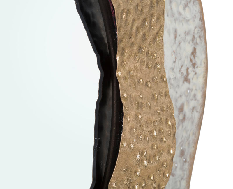 Specchio da Muro Shai Light Ø54,5x4,5 cm in Ferro e MDF Oro e Crema-3