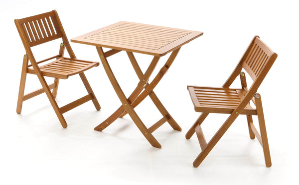 Ensemble table de jardin en bois et 2 chaises pliantes acquista