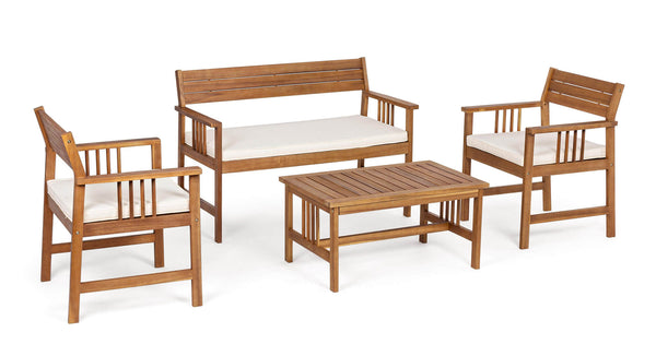 Salon de jardin canapé 2 fauteuils et table basse en bois d'acacia écru sconto