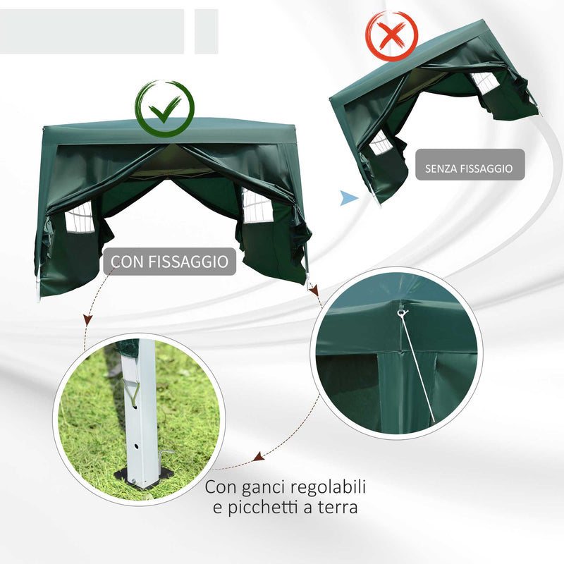 Tendostruttura Impermeabile Pieghevole 3x3m con Pannelli Laterali in Acciaio Verde -5