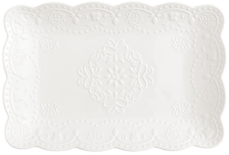 Vassoio Rettangolare 30,5x20,5 cm Traforato in Porcellana Kaleidos Charme Bianco-1