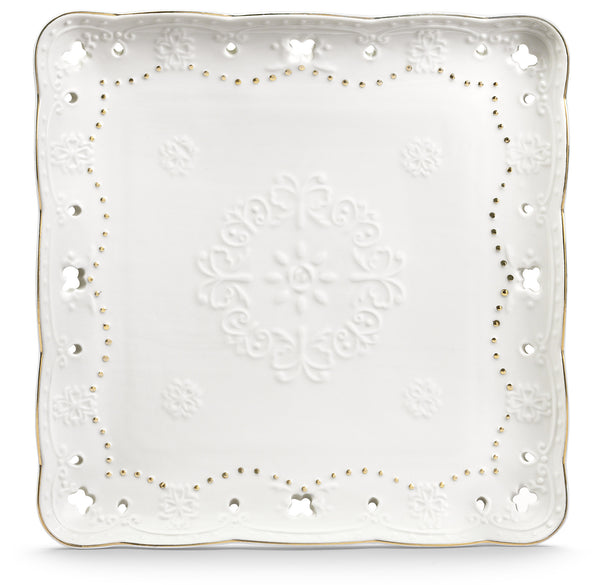 Assiette Carrée Perforée 25,5x25,5 cm en Porcelaine Kaleidos Charme Filo Oro sconto