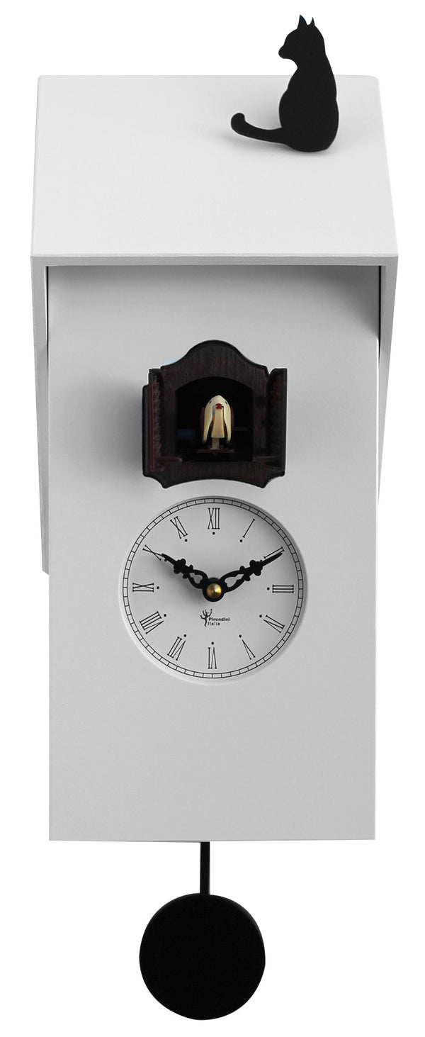 Horloge Coucou Murale 17x37x12 cm avec Pirondini Chat Italie Vicenza Blanc prezzo