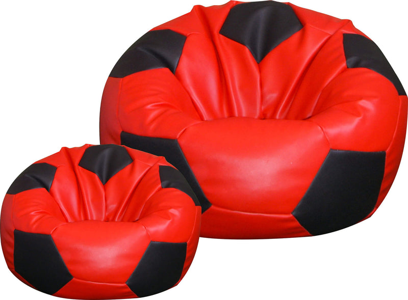 Poltrona a Sacco Pouf Ø100 cm in Similpelle con Poggiapiedi Baselli Pallone da Calcio Rosso e Nero-1