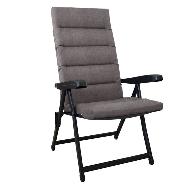 Chaise longue de jardin pliante inclinable 6 positions avec coussin gris tourterelle sconto