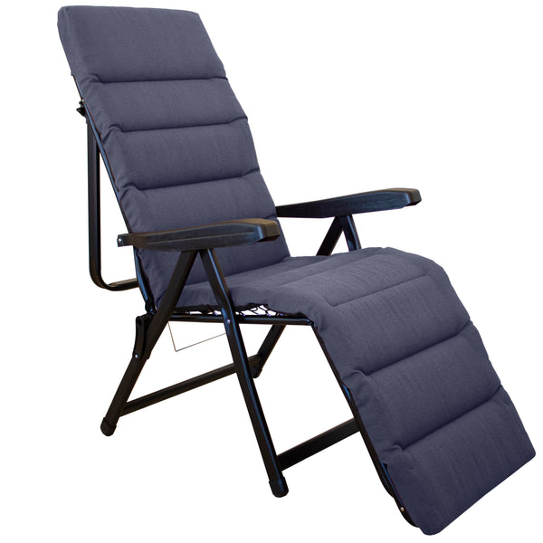Chaise longue de jardin pliante inclinable 6 positions avec coussin gris acquista