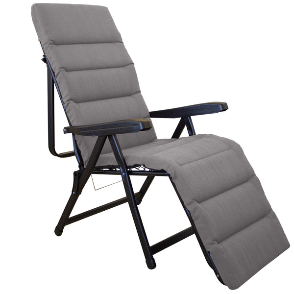 Chaise longue de jardin pliante inclinable 6 positions avec coussin gris tourterelle acquista