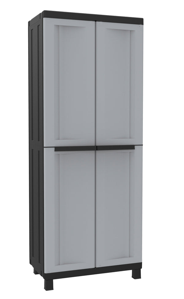 prezzo Meuble à balais modulable d'extérieur 68x39x170 cm 2 portes 4 étagères en polypropylène Twist gris et noir