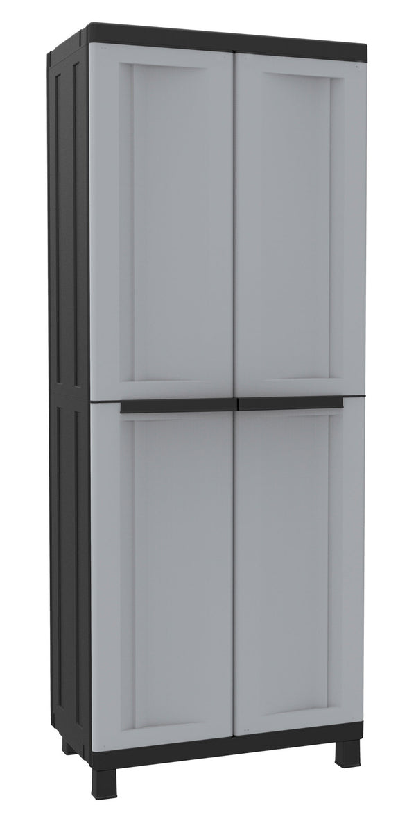 Armoire d'extérieur modulable 68x39x170 cm 2 portes 3 étagères en polypropylène Twist gris et noir acquista