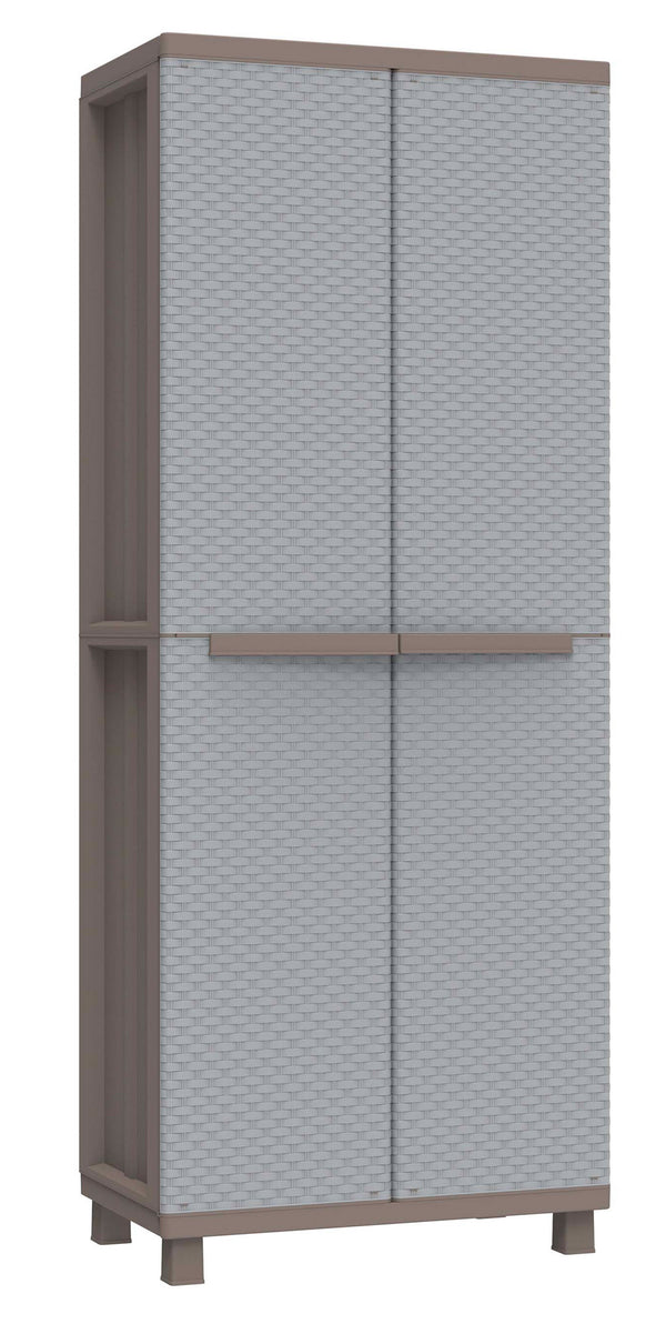 online Armoire d'extérieur modulable 68x37,5x170 cm 2 portes 3 étagères en rotin gris tourterelle et polypropylène gris
