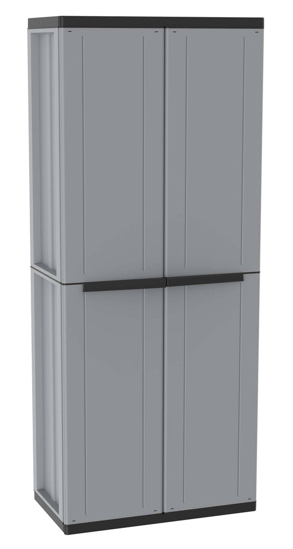 online Armoire d'extérieur modulable 68x37,5x163,5 cm 2 portes 3 étagères en polypropylène gris et noir Jline